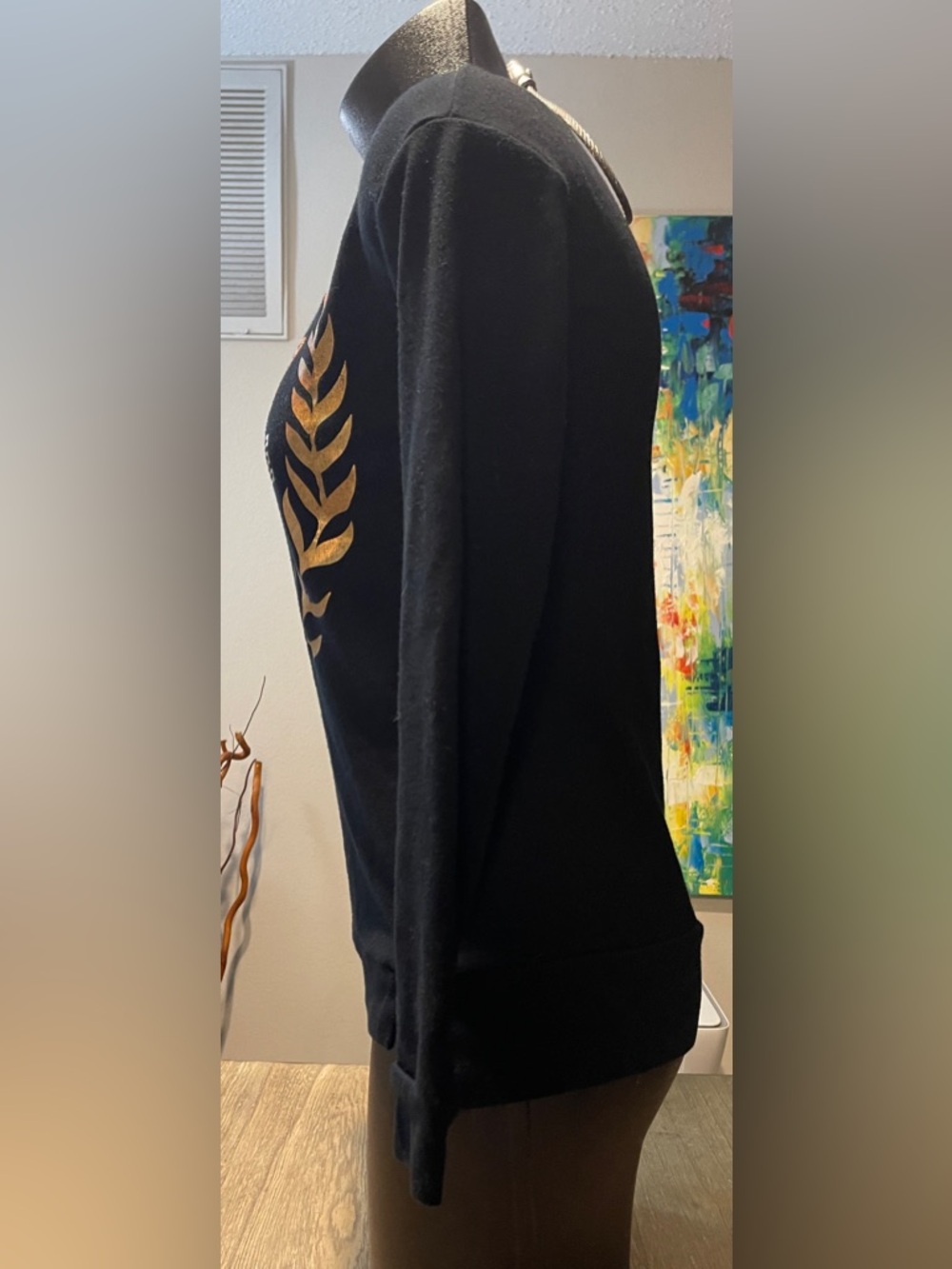 Juicy Couture Black Sweatshirt with Gold Laurel Logo, Size Small - Picture 5 of 10